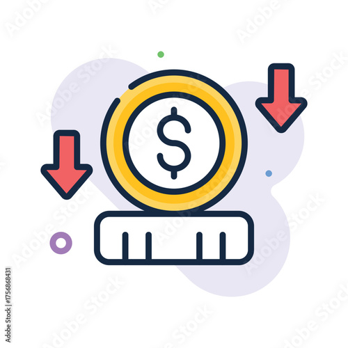 Flat icon showing money decline representing financial loss