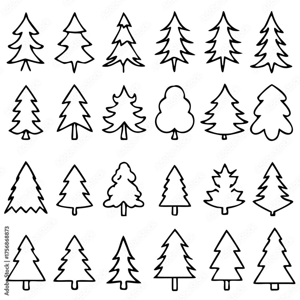 Obraz premium Set of different fir trees. Christmas collection. Vector illustration.