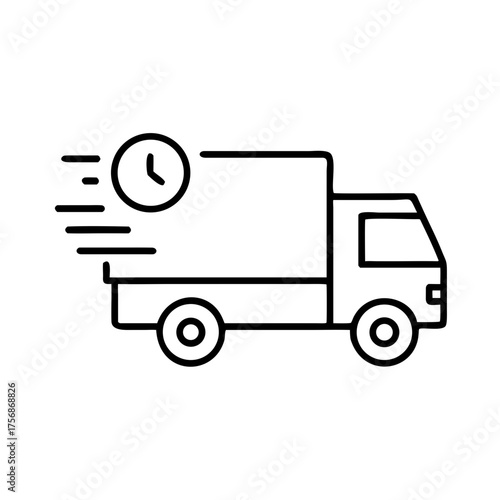 fast delivery truck icon in thin line style, express delivery symbol on white background, vector illustration eps10