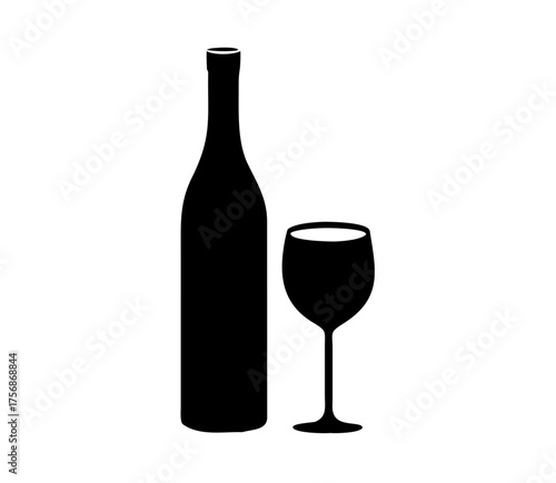 Wine bottle with wine glass icon isolated on white background. Vector illustration.
