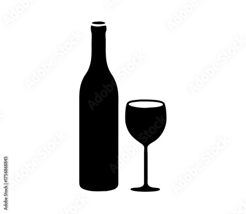 Wine bottle with wine glass icon isolated on white background. Vector illustration.