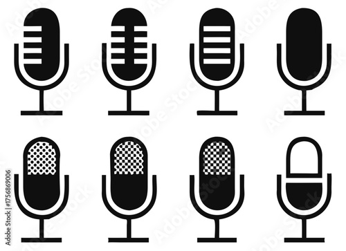 Microphone icon set, retro Microphone isolated on white background, Record, podcast business concept, vector illustration