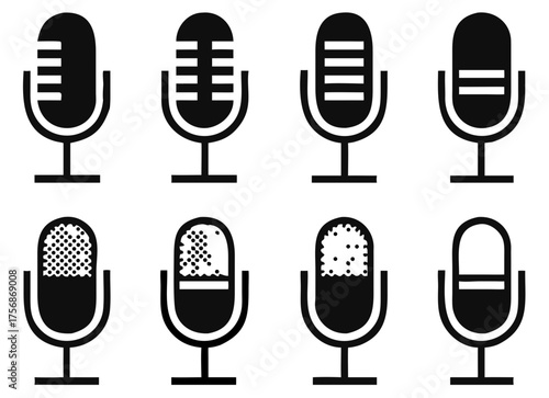 Microphone icon set, retro Microphone isolated on white background, Record, podcast business concept, vector illustration