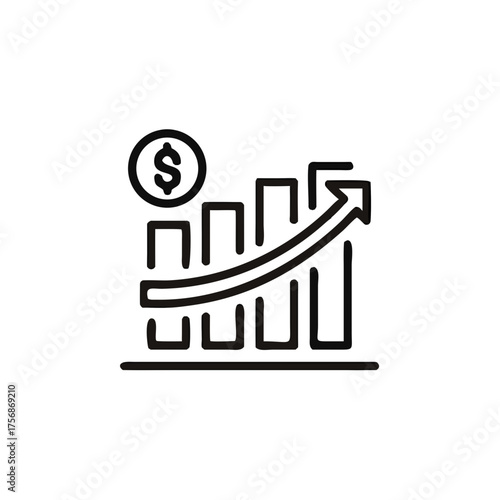 increase money growth icon in line style, progress marketing isolated on white background, growth marketing business concept