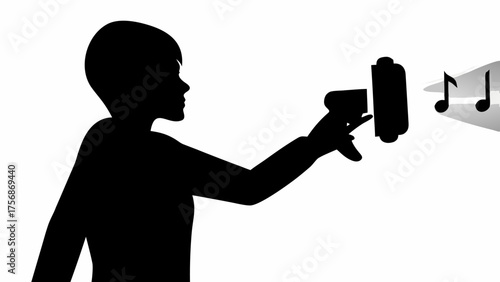 Empowering voice loud and clear using megaphone with musical notes in a bold silhouette design