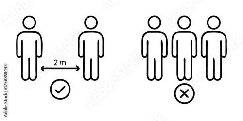 social distance icon thin line style, measure distance protection from spread virus on white background, people isolation from coronavirus, vector illustration