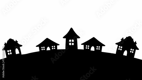 Spooky silhouette of haunted houses landscape for Halloween themed designs and scary season celebrations