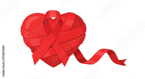 Red ribbon shaped heart A symbol of awareness, education, and hope for health causes