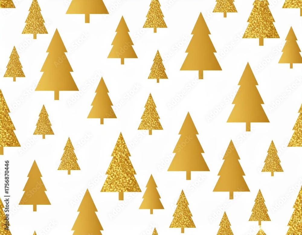 Obraz premium Golden Christmas tree pattern with five-star rating icons, a seamless vector illustration for holiday decoration and success celebration