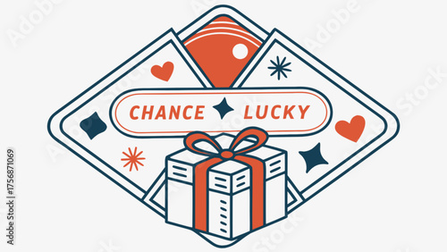 Lucky Chance Gift Box Playing Cards Vector Illustration