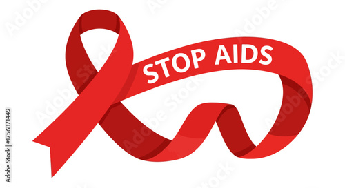 Vector illustration of the red awareness ribbon for World AIDS Day, emphasizing the need for education and prevention