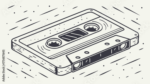 Hand drawn illustration of an audio cassette tape retro music technology vintage media storage nostalgic design for music lovers