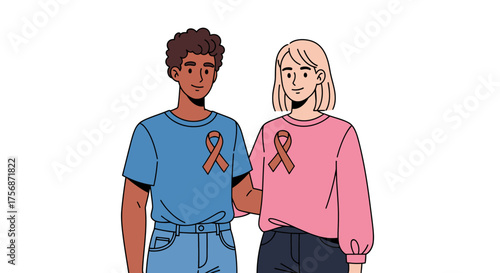 Promoting community support and health awareness through collaborative education diverse individuals united with symbolic ribbons for a shared cause