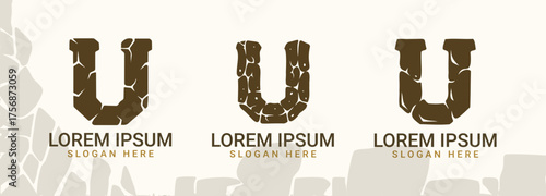Stone Rock Letter U Alphabet Monogram Logo Set

