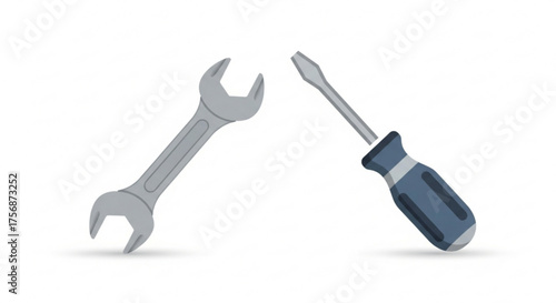 A wrench and screwdriver, representing tools for repair, maintenance, and construction, ideal for technical illustrations