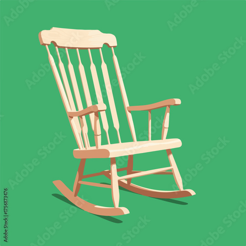 Wooden rocking chair illustration simple vector design isolated on green background