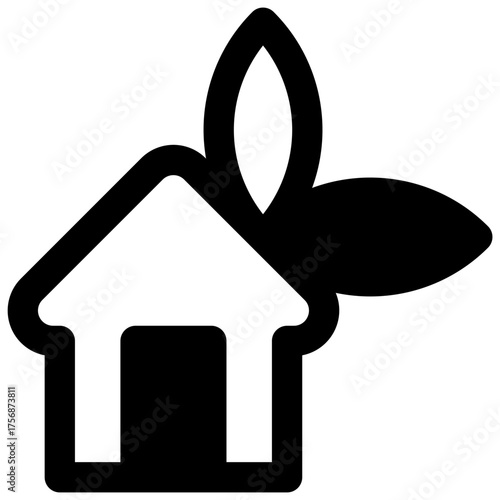 Efficient home. Outlined stroke vector icon with black-filled details.