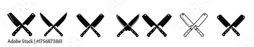 black kitchen knife icon set with simple grid style 