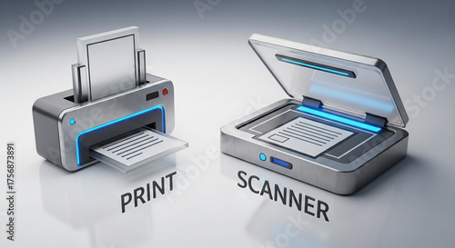 Modern printer and scanner multifunctional office equipment for printing and scanning documents digital technology for document management