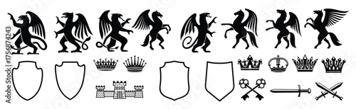 heraldic royal animals vector isolated icons