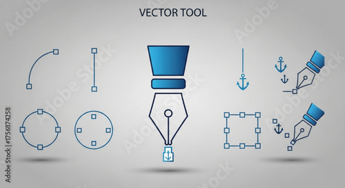 Vector tool illustration showcasing various design elements and pen tool options, demonstrating precision and control in digital artwork creation