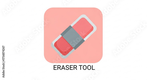 Eraser tool icon on a pink rounded square, , representing correction and removal in graphic design and digital art