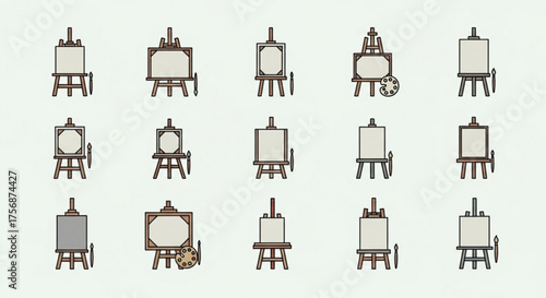 Collection of art easels, showcasing various styles and designs for painting and display purposes in a studio setting