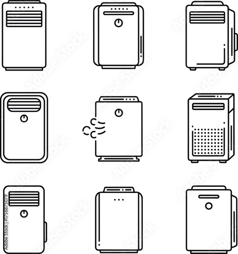 Set of Air Purifier and Dehumidifier Icons Keywords: air purifier, dehumidifier, appliance