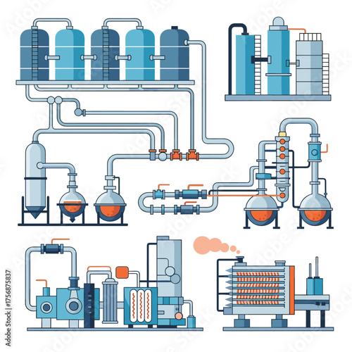 Industrial processing equipment for chemical and manufacturing operations including distillation and heat exchange systems.