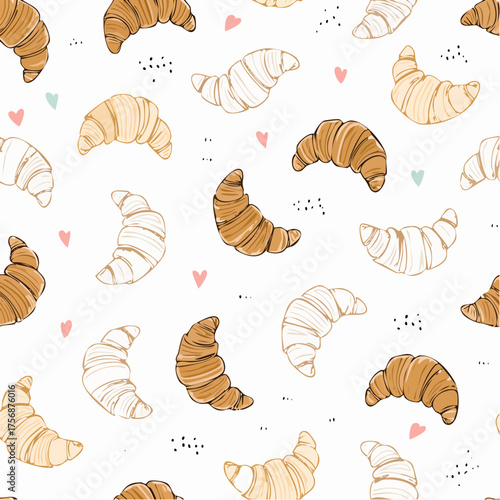 Croissant Delight A Whimsical Pattern of Freshly Baked Croissants and Playful Hearts
