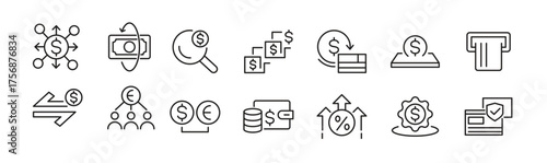 Bill Payment line icon set. Pay, money, finance, payment, investment, financial, card, phone, cash, wallet, banking, transaction line icon set. Ui thin line icon pack.