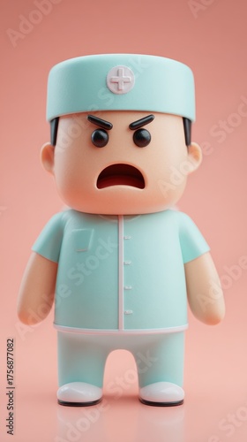 Angry Nurse Cartoon Character in Medical Uniform, Healthcare Professional.