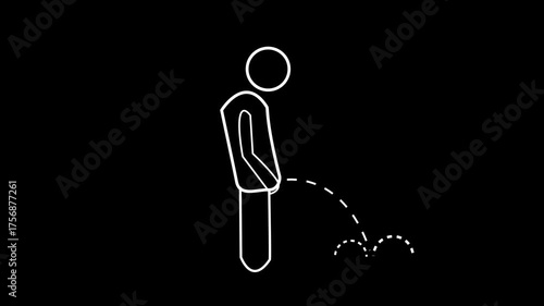 Man Peeing Sign Animation, Toilet for man animated with alpha channel. WC icons concept on black background 4k video