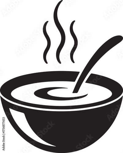 A cup of soup with a spoon silhouette icon vector illustration
