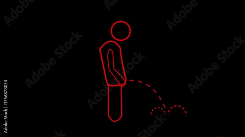 Man Peeing Sign Animation, Toilet for man animated with alpha channel. WC icons concept on black background 4k video