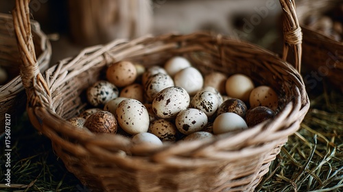 Abundant fresh farm eggs nestled in a rustic woven basket, perfect for healthy cooking and natural Easter celebrations.