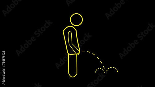 Man Peeing Sign Animation, Toilet for man animated with alpha channel. WC icons concept on black background 4k video