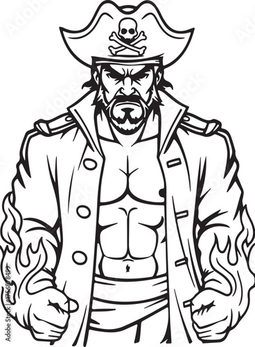 Wallpaper Mural Black and White Muscular Pirate Illustration with Skull Hat and Fierce Expression Torontodigital.ca