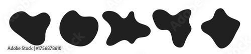 Abstract liquid organic black irregular blotch shapes flat style design fluid vector illustration set.