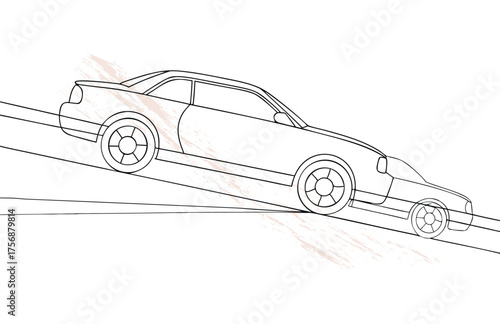 Stylized single line drawing a car sliding a road vehicle automobile