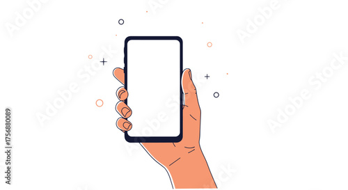 Illustration of a hand holding a smartphone with a blank screen ready for content creation