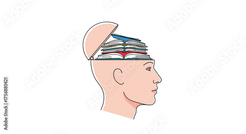 Abstract representation of human consciousness and cognitive processes depicted within an open head model