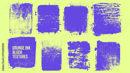Rough brush and stencil paint textures with ink surfaces. Vector grunge blocks in vivid colors for modern poster and digital art.