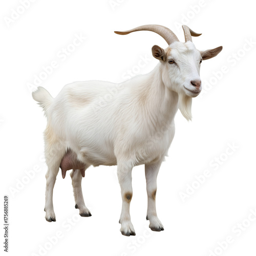 Saanen dairy goat isolated on transparent background