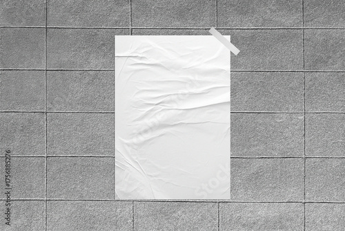  Glued Poster Mockup with Tape on Wall
