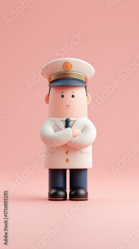 Cartoon Doctor in Uniform Posing on Pink Background.