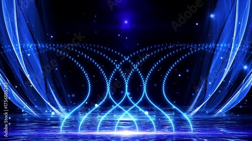 Blue light sways like a fountain, rippling on the water surface, blue luxury particle stripes background, suitable for title elements, logo presentation, video opening, award ceremony, celebration, 4K