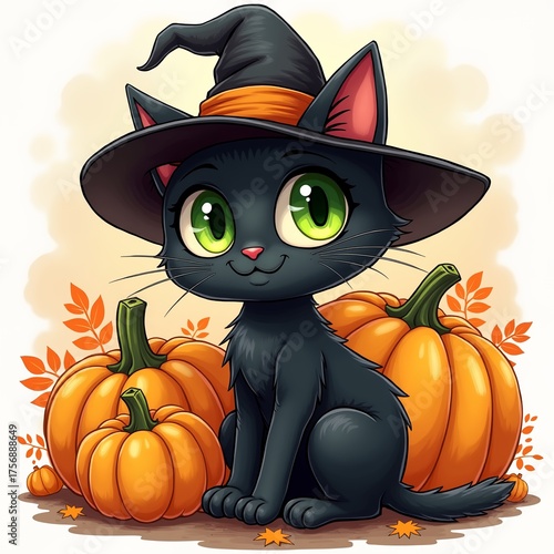 halloween cat with pumpkin