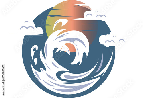 wave with sunset design illustration
