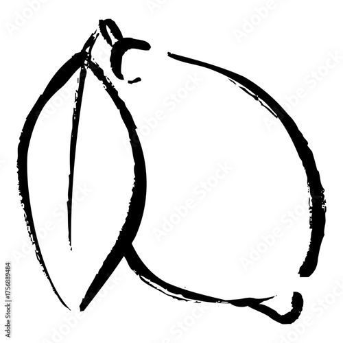 筆タッチのやわらかな葉つきレモンイラスト｜和風の手描き果実素材